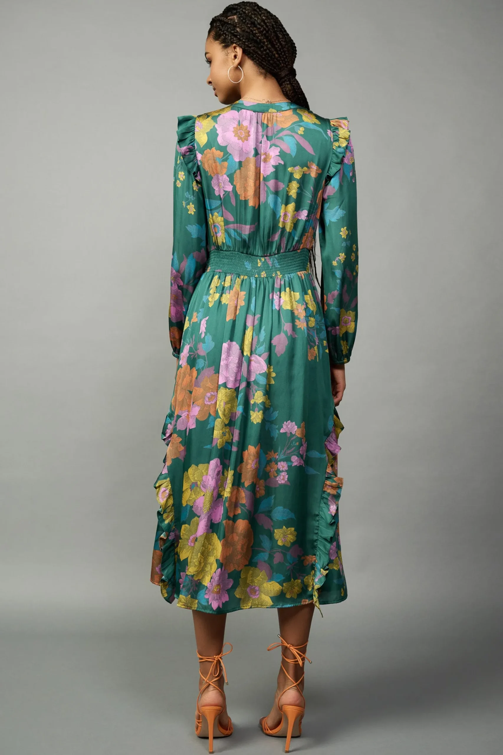 Current Air Midi Dresses-Emmaline Botanical Midi Dress GREENFLORAL