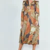 Current Air Midi Dresses-Emmaline Ruffled Midi Dress BROWNMLT