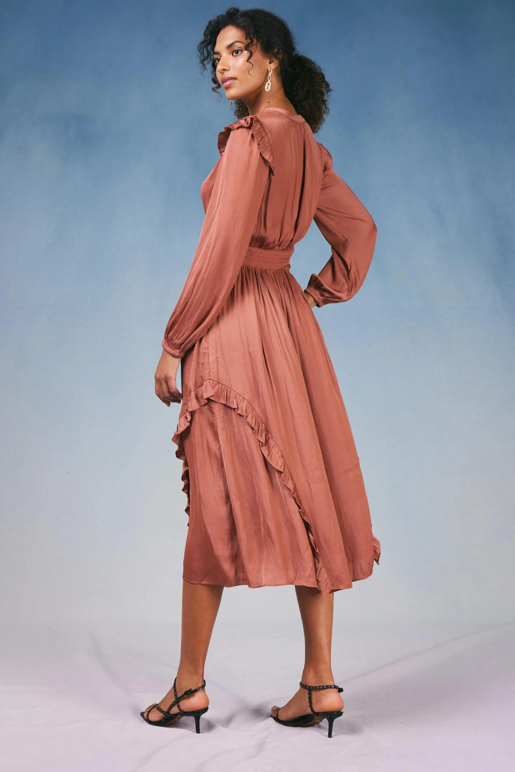Current Air Midi Dresses-Emmaline Ruffled Midi Dress CARAMEL