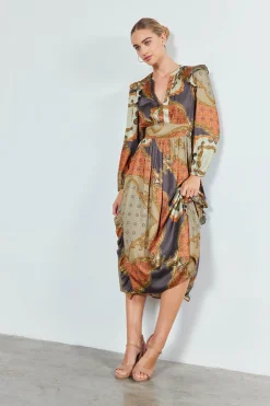 Current Air Midi Dresses-Emmaline Ruffled Midi Dress BROWNMLT