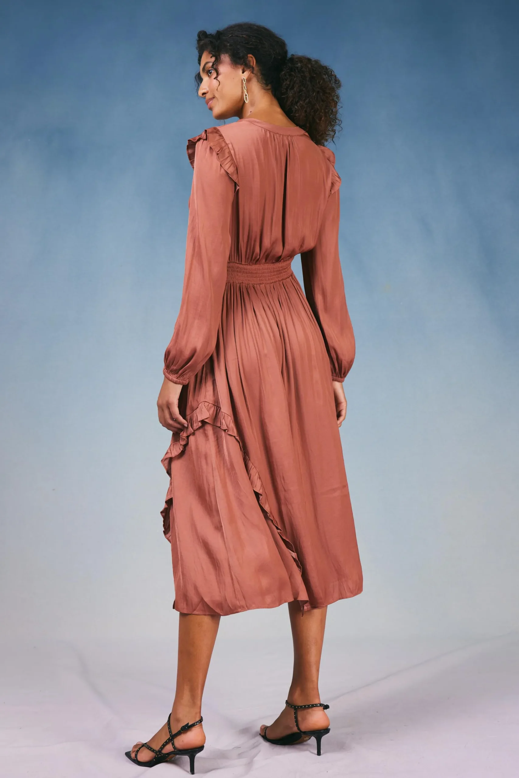 Current Air Midi Dresses-Emmaline Ruffled Midi Dress CARAMEL