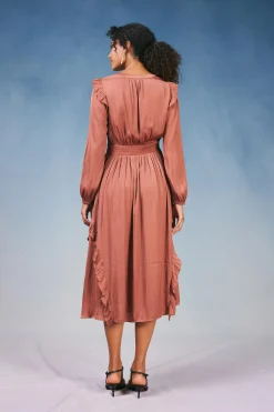 Current Air Midi Dresses-Emmaline Ruffled Midi Dress CARAMEL