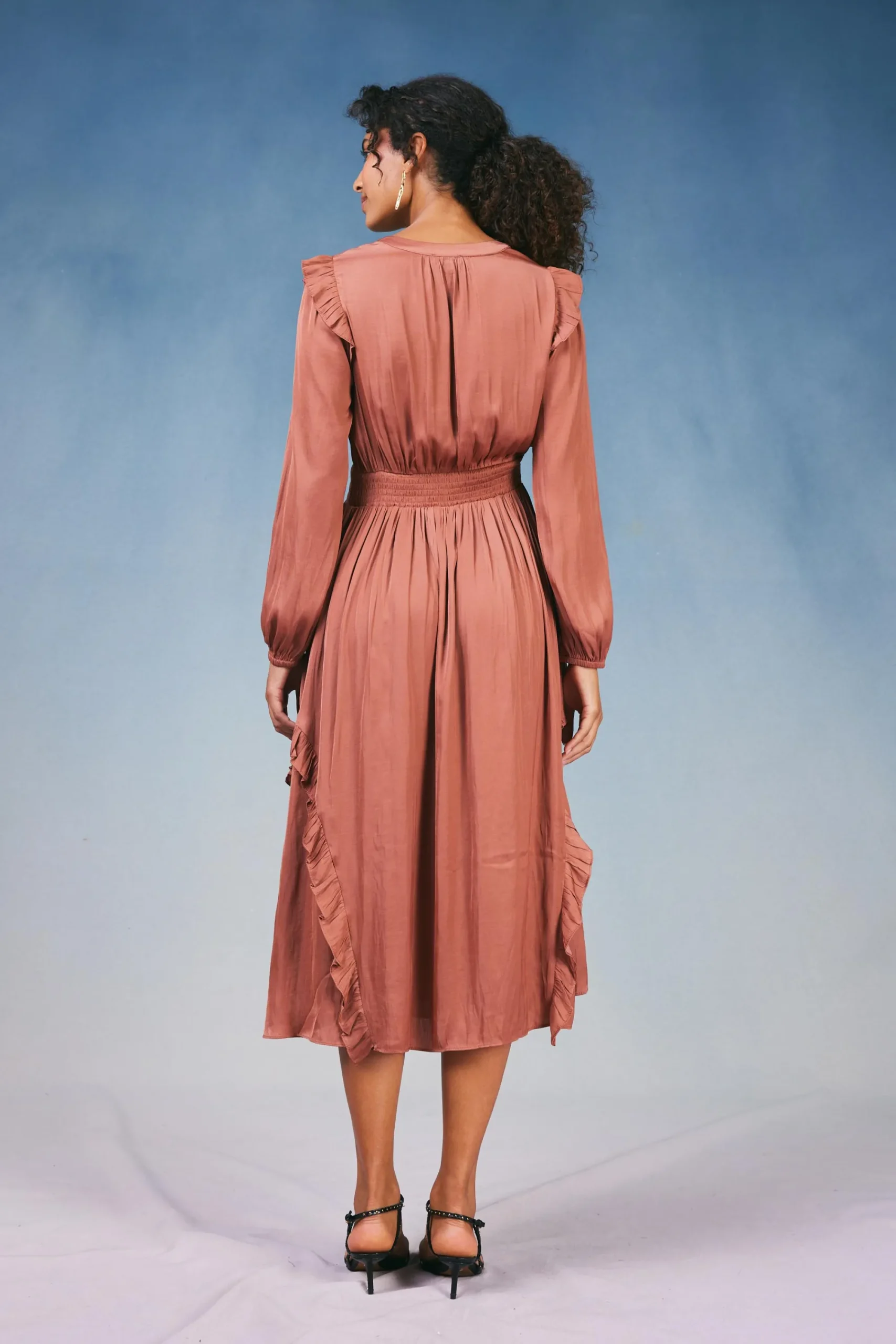 Current Air Midi Dresses-Emmaline Ruffled Midi Dress CARAMEL