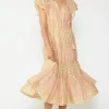 Current Air Midi Dresses-Everleigh Flutter Sleeve Midi Dress APRICOTMLT