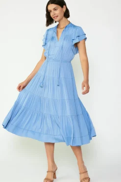 Current Air Midi Dresses-Everleigh Flutter Sleeve Midi Dress LIGHTDUSTYBLUE