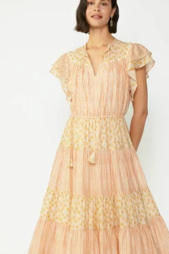 Current Air Midi Dresses-Everleigh Flutter Sleeve Midi Dress APRICOTMLT