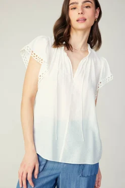 Current Air Sleeveless Tops-Eyelet Blouse WHITE