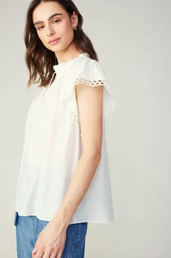 Current Air Sleeveless Tops-Eyelet Blouse WHITE