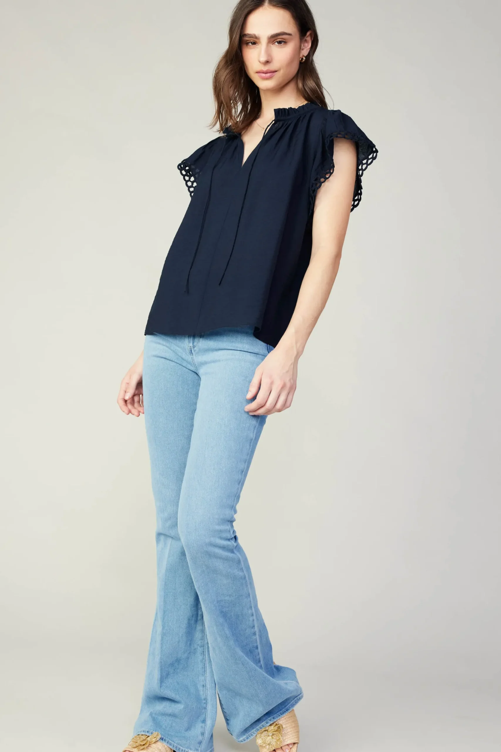Current Air Sleeveless Tops-Eyelet Blouse NAVY
