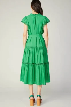 Current Air Midi Dresses-Eyelet Lace Midi Dress SPRINGGREEN