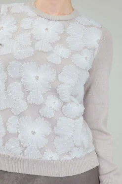 Current Air Knitwear | Sweaters-Floral Applique Sweater LIGHTBEIGE