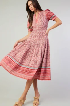 Current Air Midi Dresses-Floral Bohemian Midi Dress REDMLT