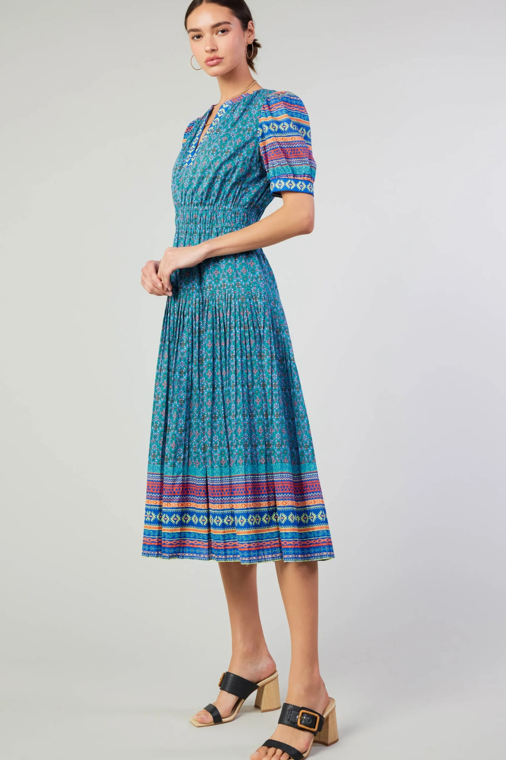 Current Air Midi Dresses-Floral Bohemian Midi Dress BLUEMLT