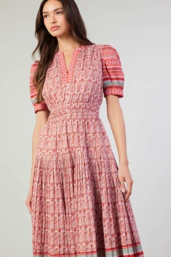 Current Air Midi Dresses-Floral Bohemian Midi Dress REDMLT