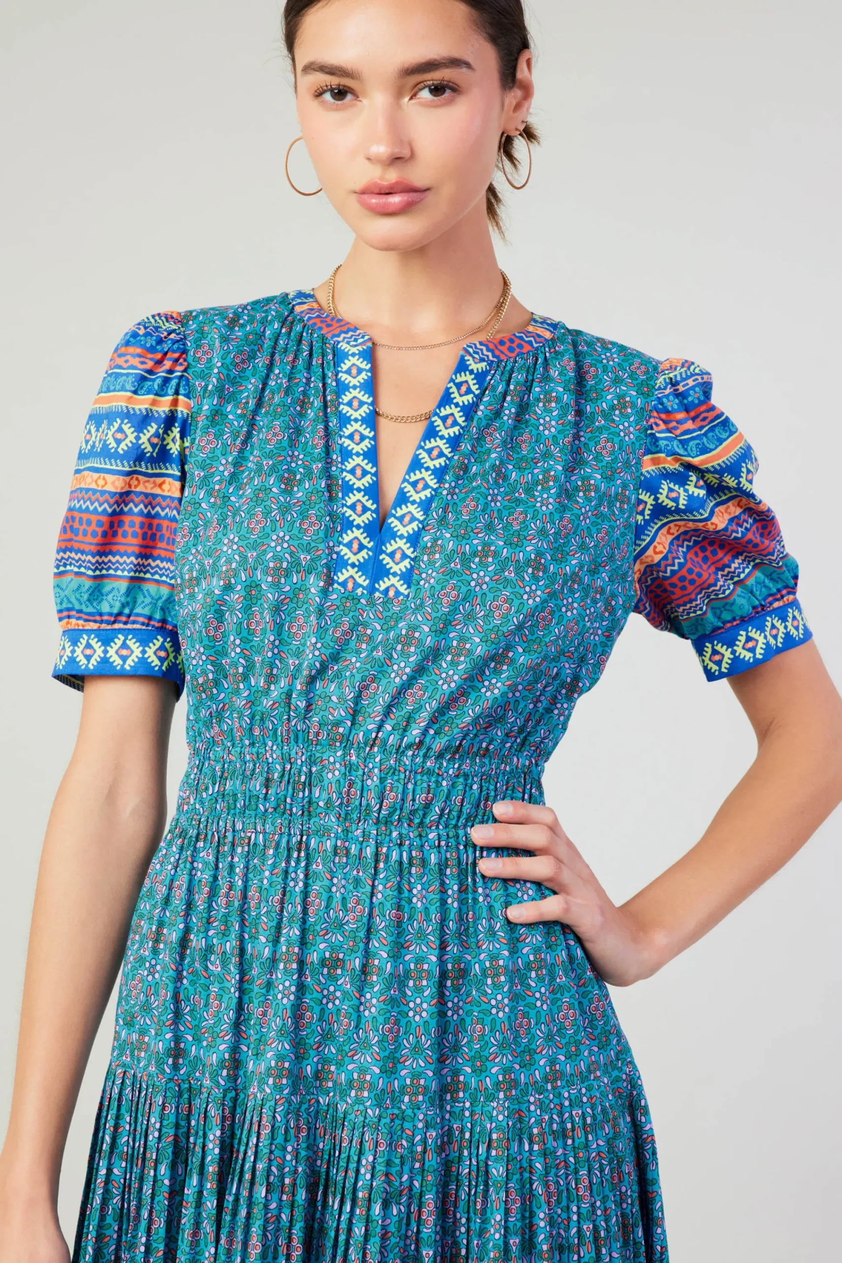 Current Air Midi Dresses-Floral Bohemian Midi Dress BLUEMLT
