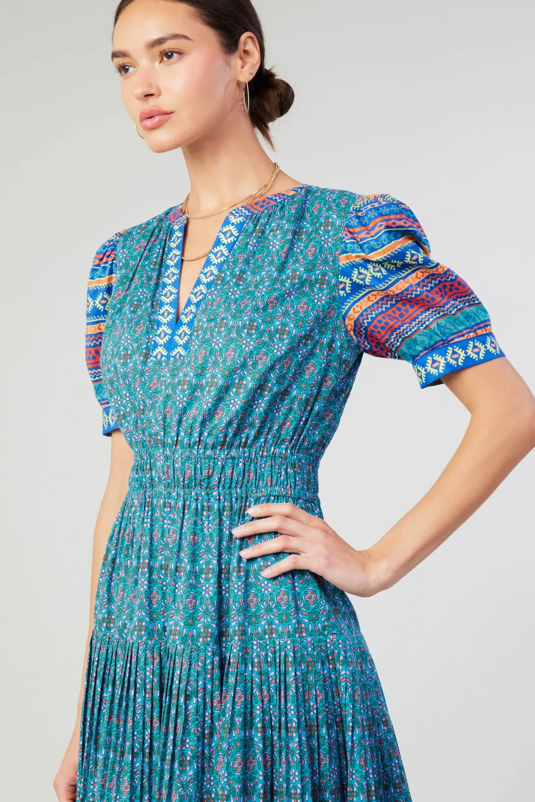 Current Air Midi Dresses-Floral Bohemian Midi Dress BLUEMLT