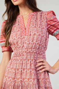 Current Air Midi Dresses-Floral Bohemian Midi Dress REDMLT