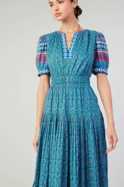 Current Air Midi Dresses-Floral Bohemian Midi Dress BLUEMLT