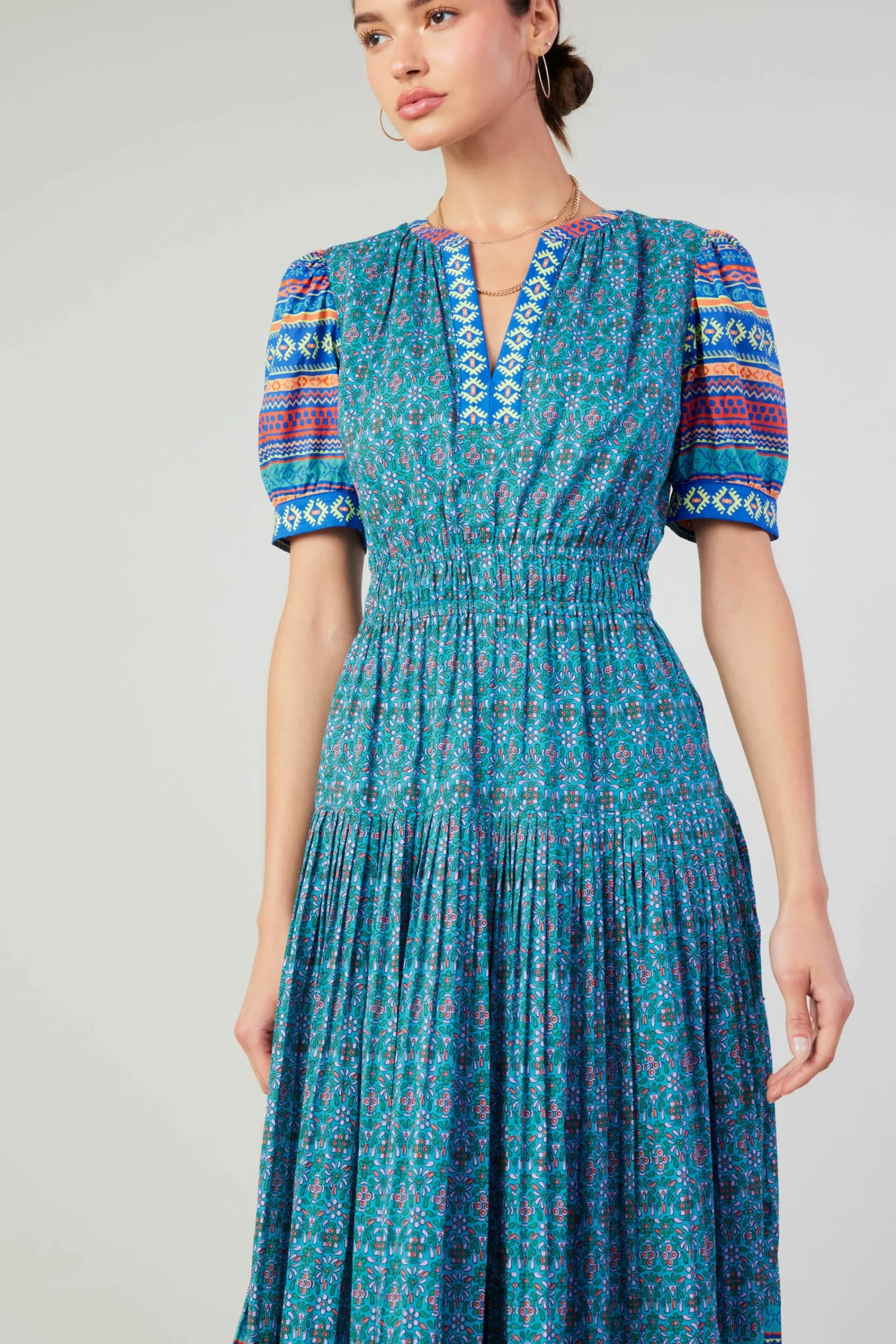 Current Air Midi Dresses-Floral Bohemian Midi Dress BLUEMLT