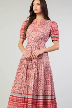 Current Air Midi Dresses-Floral Bohemian Midi Dress REDMLT