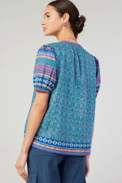 Current Air Short Sleeve Tops-Floral Bohemian Top BLUEMLT