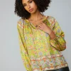 Current Air Long Sleeve Tops-Floral Border Print Raglan Blouse YELLOWMLT