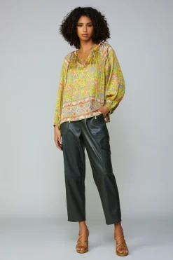 Current Air Long Sleeve Tops-Floral Border Print Raglan Blouse YELLOWMLT