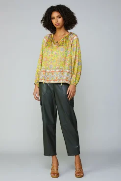 Current Air Long Sleeve Tops-Floral Border Print Raglan Blouse YELLOWMLT