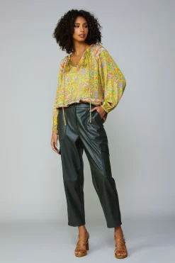 Current Air Long Sleeve Tops-Floral Border Print Raglan Blouse YELLOWMLT