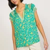 Current Air Sleeveless Tops | Short Sleeve Tops-Floral Border Print Top GREENYELLOWFLORAL