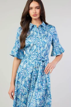 Current Air Midi Dresses-Floral Buttondown Shirt Dress BLUEMLT