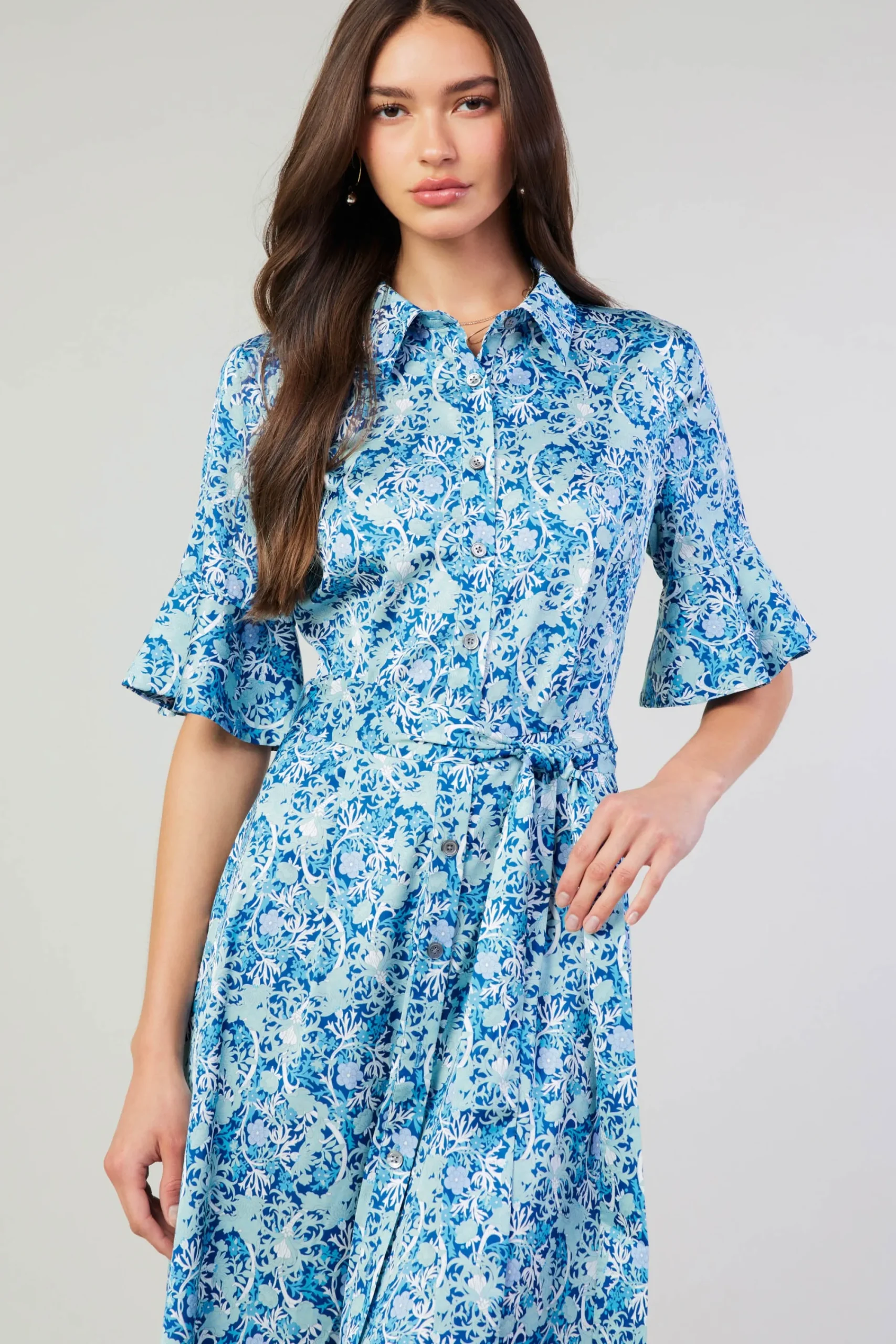 Current Air Midi Dresses-Floral Buttondown Shirt Dress BLUEMLT