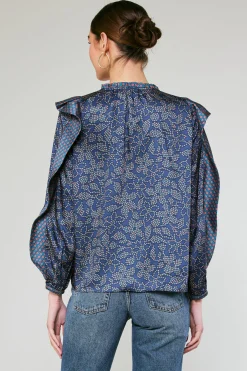 Current Air Long Sleeve Tops-Floral Constellation Blouse NAVY