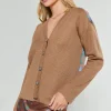 Current Air Knitwear | Cardigans-Floral Contrast Cardigan HAZELNUT
