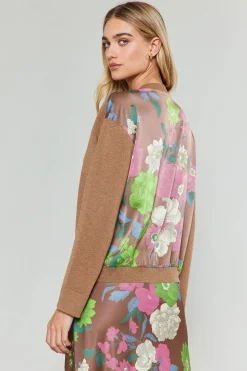 Current Air Knitwear | Cardigans-Floral Contrast Cardigan HAZELNUT