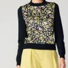 Current Air Knitwear | Long Sleeve Tops-Floral Contrast Panel Sweater BLACK