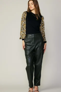 Current Air Long Sleeve Tops | Sweaters-Floral Contrast Sweater Top BLACKFLORAL