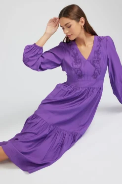 Current Air Midi Dresses-Floral Embroidered Maxi Dress PLUM