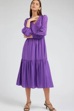 Current Air Midi Dresses-Floral Embroidered Maxi Dress PLUM