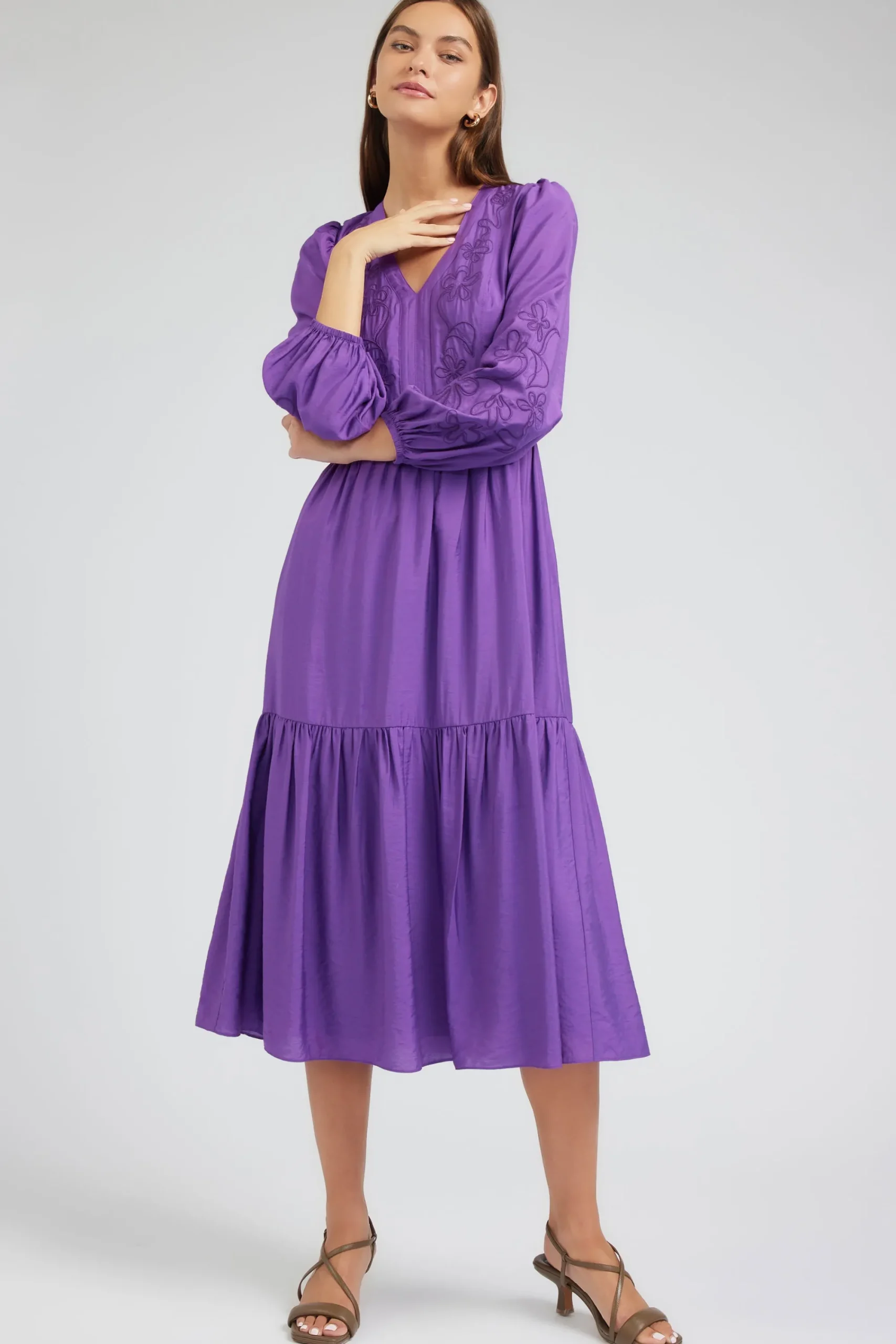 Current Air Midi Dresses-Floral Embroidered Maxi Dress PLUM