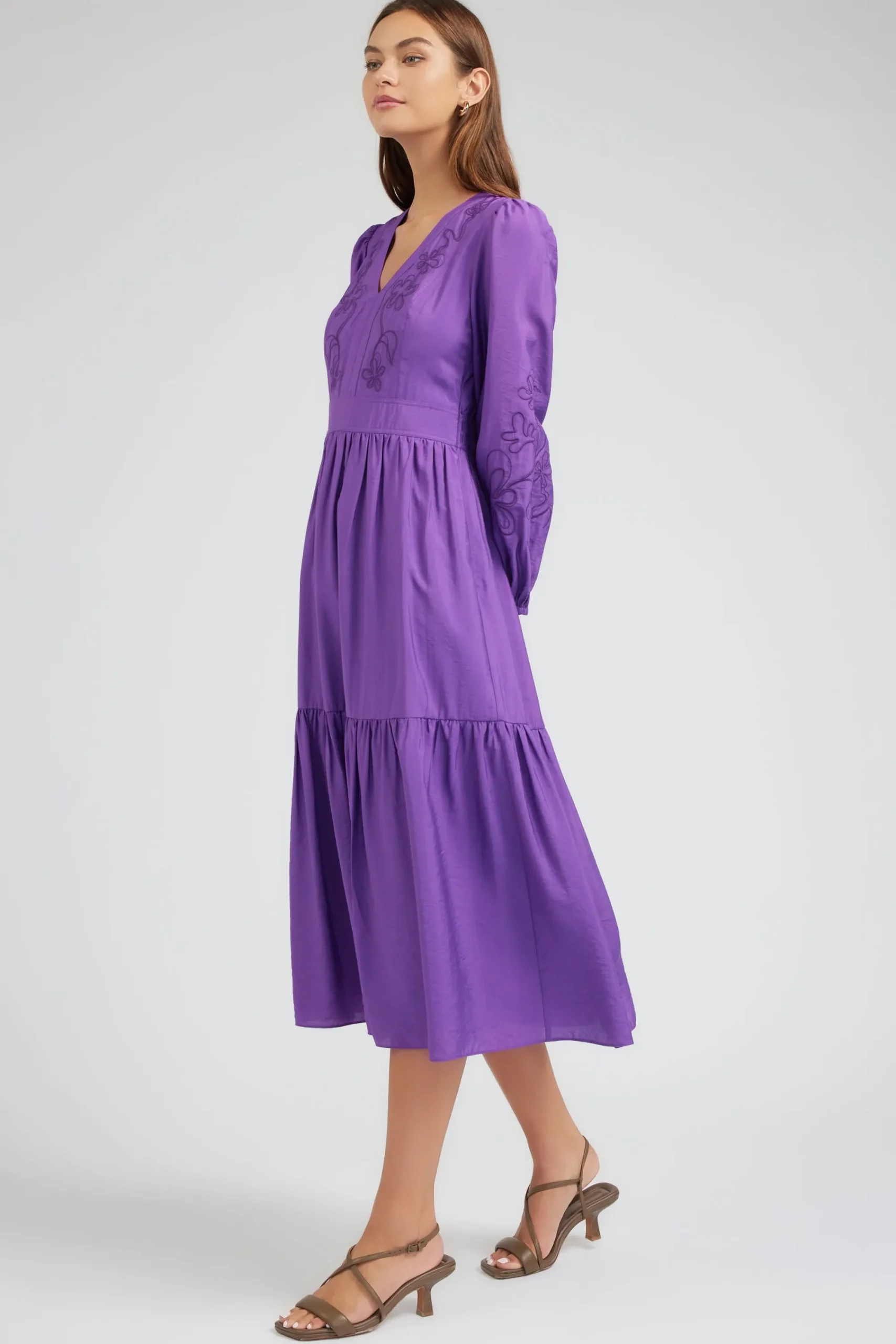 Current Air Midi Dresses-Floral Embroidered Maxi Dress PLUM
