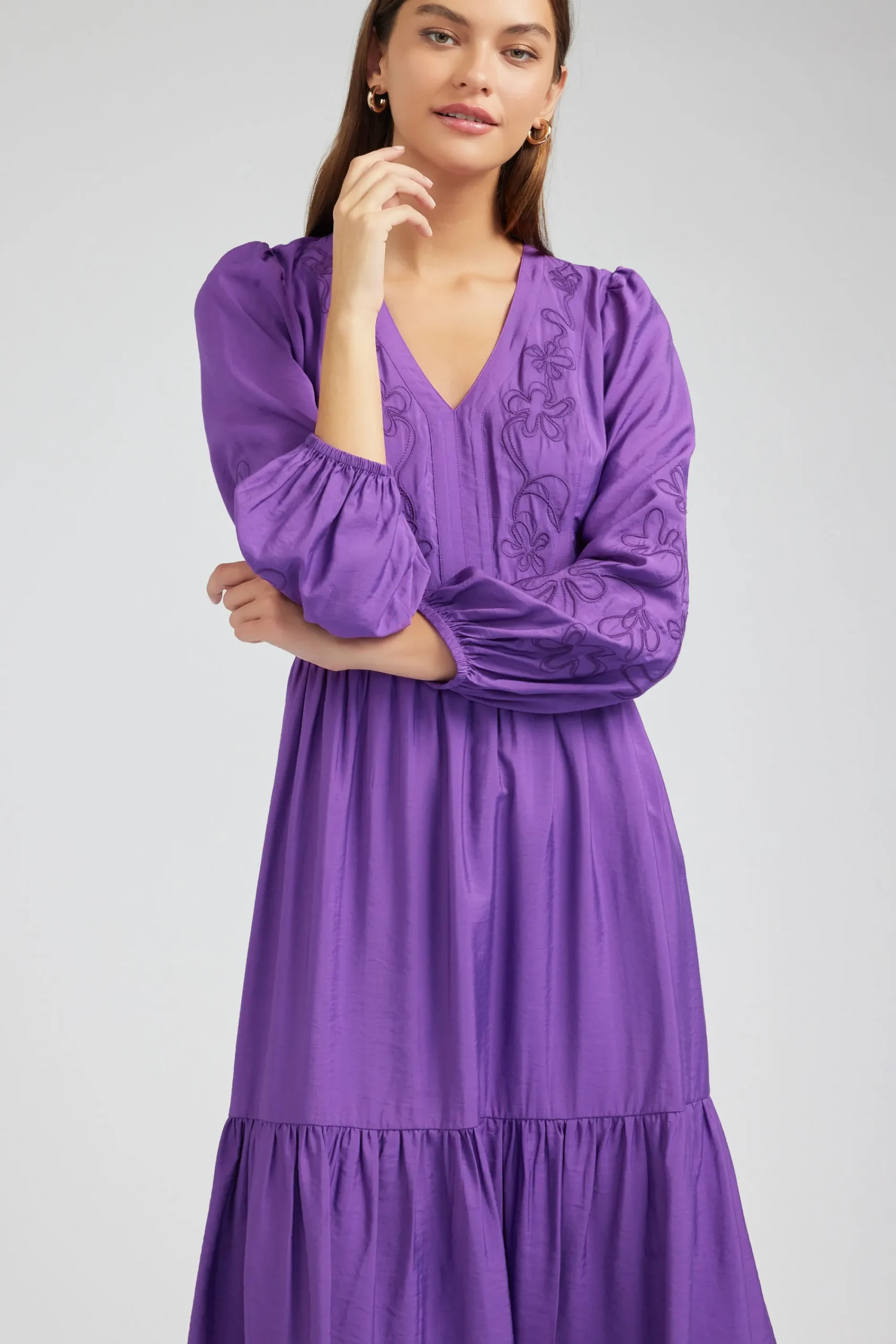 Current Air Midi Dresses-Floral Embroidered Maxi Dress PLUM