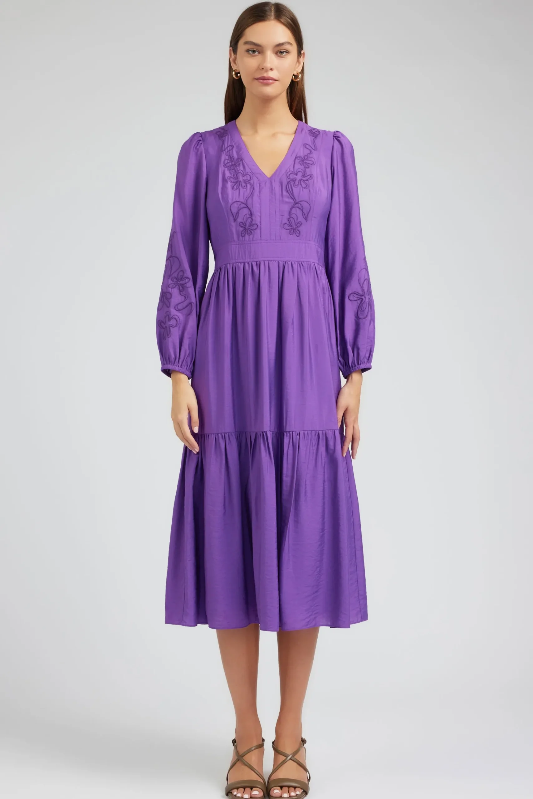 Current Air Midi Dresses-Floral Embroidered Maxi Dress PLUM