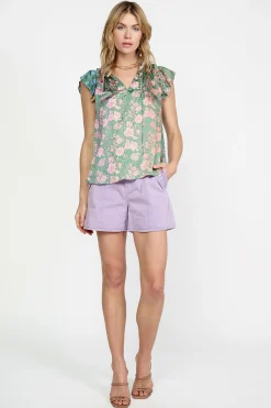 Current Air Sleeveless Tops-Floral Gradient Ruffled Blouse FLORALGREENMLT