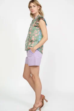 Current Air Sleeveless Tops-Floral Gradient Ruffled Blouse FLORALGREENMLT