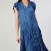 Current Air Maxi Dresses-Floral Jacquard Maxi Dress PARISIANBLUE
