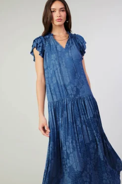 Current Air Maxi Dresses-Floral Jacquard Maxi Dress PARISIANBLUE