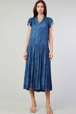 Current Air Maxi Dresses-Floral Jacquard Maxi Dress PARISIANBLUE