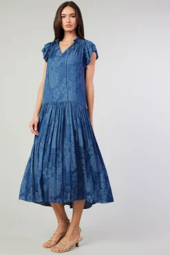 Current Air Maxi Dresses-Floral Jacquard Maxi Dress PARISIANBLUE