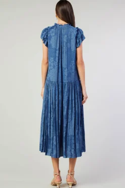Current Air Maxi Dresses-Floral Jacquard Maxi Dress PARISIANBLUE